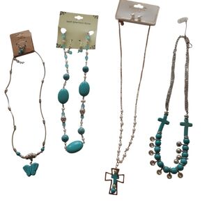 NWT Costume Jewelry Lot (7 Pcs) Necklaces, Earrings, Faux Tourquise, Pearl Beads
